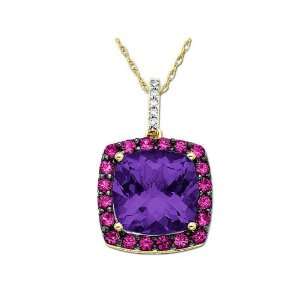  Amethyst, Pink Ruby and Diamond Pendant in 14K Pink Gold Jewelry