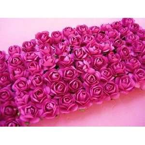  144pc Mulberry Paper 1/2 Rose Flower with Stem (Hot Pink 