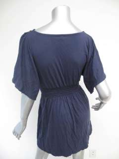 Splendid Slate Blue Short Sleeve V Neck Gathered Waist Dress S  