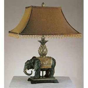  Elephant Sculptured Table Lamp With Fabric Shade