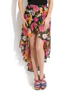 Fuscia (Pink) Parisian Floral Chiffon Dip Hem Wrap Skirt  256709177 