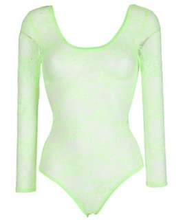 Gooseberry (Green) Neon Green Lace Bodysuit  250882935  New Look