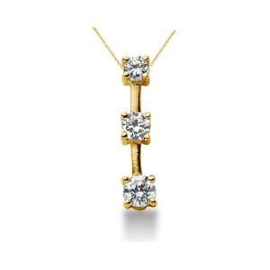   Prong Three Stone Diamond Pendant in 18k Yellow Gold SZUL Jewelry
