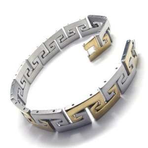  Polished Stainless Steel Greek Band Watchband Link Bracelet Jewelry