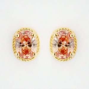  Champagne CZ Gold Oval Posts On Sale Perfect Details 