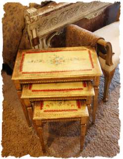 Antique Italian Tole Florentine Set of 3 Nesting Tables  