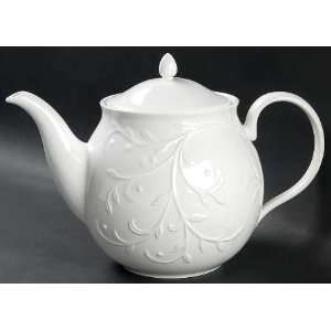Lenox China Opal Innocence Carved Tea Pot & Lid, Fine China Dinnerware 