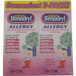 Childrens Benedryl Allergy, Cherry Flavored Liquid, 2 Pack, 16 Ounce 