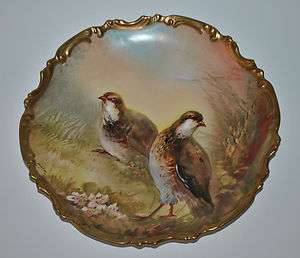   FRENCH LIMOGES PORCELAIN GAME PLATE QUAIL BIRDS HAND PAINTED  