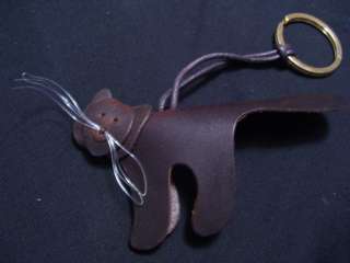 BRAND NEW LEATHER CAT KEYCHAIN KEYRING KEY CHAIN RING  