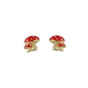 18K Yellow Gold Red Mushroom Earring with covered Screwbacks (7mm)
