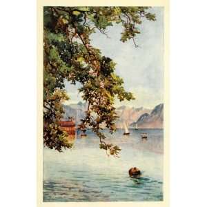  1907 Print Lake Geneva Switzerland Sailboat Sailing Swiss 