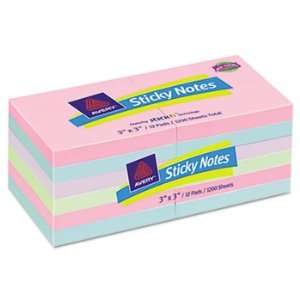  Flat Sticky Notes, 3 x 3, Pastel, 100 Sheets per pad, 12 