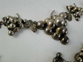 Vintage Sterling Silver Grape Cluster Mexico Necklace Bracelet Set 