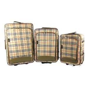   Piece Beige Plaid Print Luggage Set Travel Suitcase 