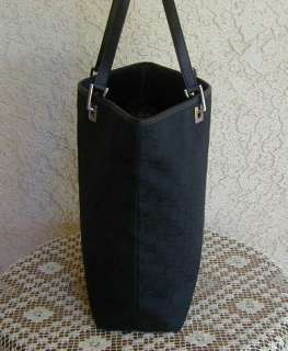 Large Vtg. Black GG Logo Jacquard & Leather GUCCI Tote Bag~Purse 