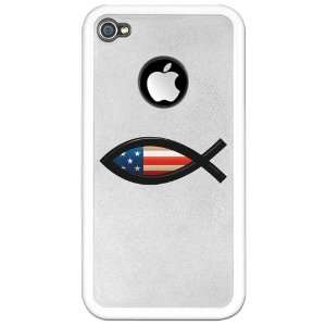  iPhone 4 or 4S Clear Case White US Christian Fish Ichthys 