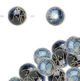 Wholesale 100 Blue with Gold Swirls Acrylic Beads 10mm  