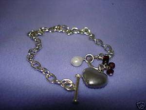 Eddie Bauer Silvertone Heart Pearl Gems Bracelet   