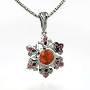   Fire Opal 18K White Gold Necklace with Black Diamond & Ruby Jewelry