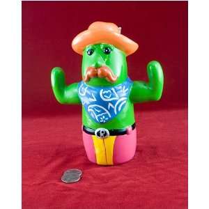  Mexico Inspired Mr. Cactus handpainted piggy bank   Orange 