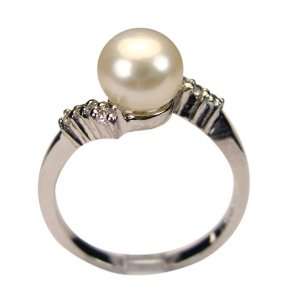 Lovers Embrace White Cultured Pearl Cubic Zirconia Platinum Overlay 