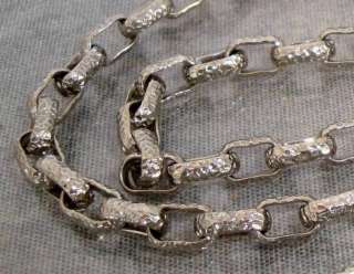 Heavy Quality Long Vintage Hammered Look Silver Link Sautoir Rope 