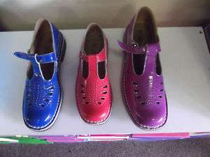 Ladies Shoes Leather T Bars Red Purple Cobalt 5 12 New  