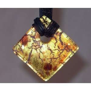  Gold, Black and Terra Murano Glass Necklace Pendant 