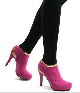 New Womens Gray Pink Black Gold High Heels Ankle Boots Shoes Pumps PU 