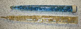 RETRO MOD LUCITE BLUE W/ SILVER CLEAR W/ GOLD FLAKES CANDLES  
