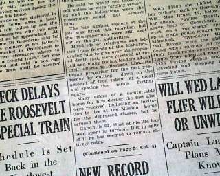 MAHATMA GANDHI Hunger Strike Begins FAST UNTO DEATH 1932 Old Newspaper 