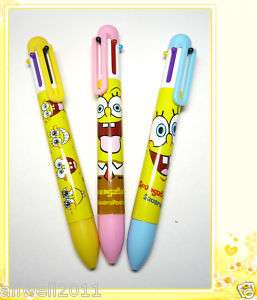3pcs Sponge Bob Multi color Ballpoint Pen 6 color in 1  