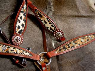 HORSE BRIDLE BREAST COLLAR SET WESTERN LEATHER HEADSTALL TACK LEOPARD 