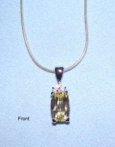 Cubic Zirconia and Sterling Silver Pendant Necklace Faceted Rectangle 