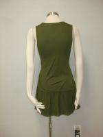   Anthropologie Olive Green Geometric Embroidery Ruched Tunic Dress Sz L
