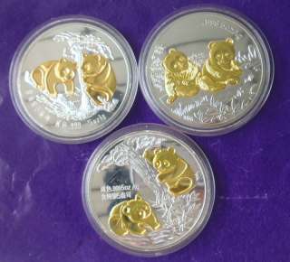 Three 70mm Chinese collection silver&gold filled coins  