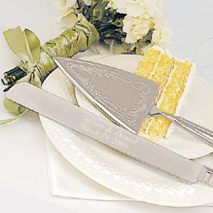 Toasting Champagne Flutes in a Vase & Cake Server Set Engraved FREE