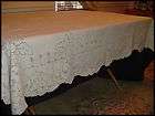   Linen Sicilian Pulled / Drawn Thread Work Dogwood Theme Tablecloth