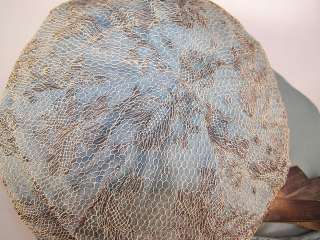   Lamé Lace Turquoise Blue Silk Crepe de Chine Wide Brim Hat  