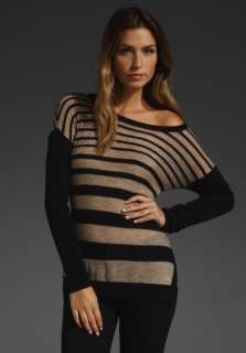 CALIFORNIA Striped Tilted Hem Tunic in Oatmeal Heather/Black at 