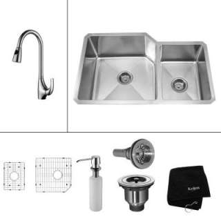 Undermount 32 in. x 20 in. Double Bowl Kitchen Sink, Single Lever Pull 