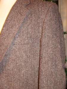 Vtg Mens Dark Brown Black Herringbone Wool Harris Tweed Sport Coat 