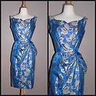   50s NOS Sarong Dress S M 36 Draped Hourglass Pin Up Party Blue Silver