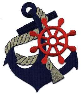 Nautical/Navy Anchor w/Gold & Red, Lg  Iron On Applique  