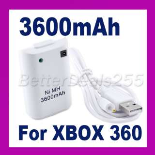 3600mAh Controller Battery Pack+Cable For XBOX360 White  