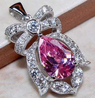Lovely White Topaz & Pink Sapphire 925 Solid Sterling Silver Pendant 1 