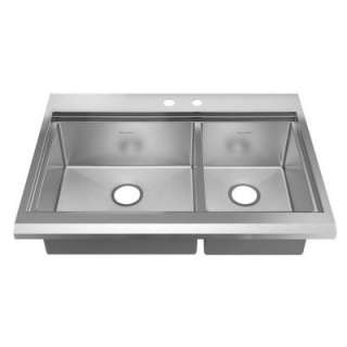   36x25.5x10 2 Hole Double Bowl Kitchen Sink in Brushed Stainless Steel
