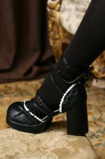   Princess Lolita Self tie Lace Mary Janes 3 heel Shoe Vegan Leather