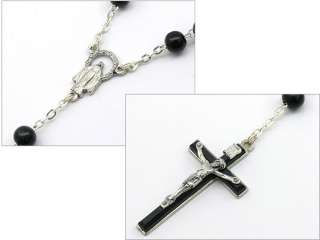 New***Beckham Rosary Silver Necklace & Black Bead Cross Pendant 